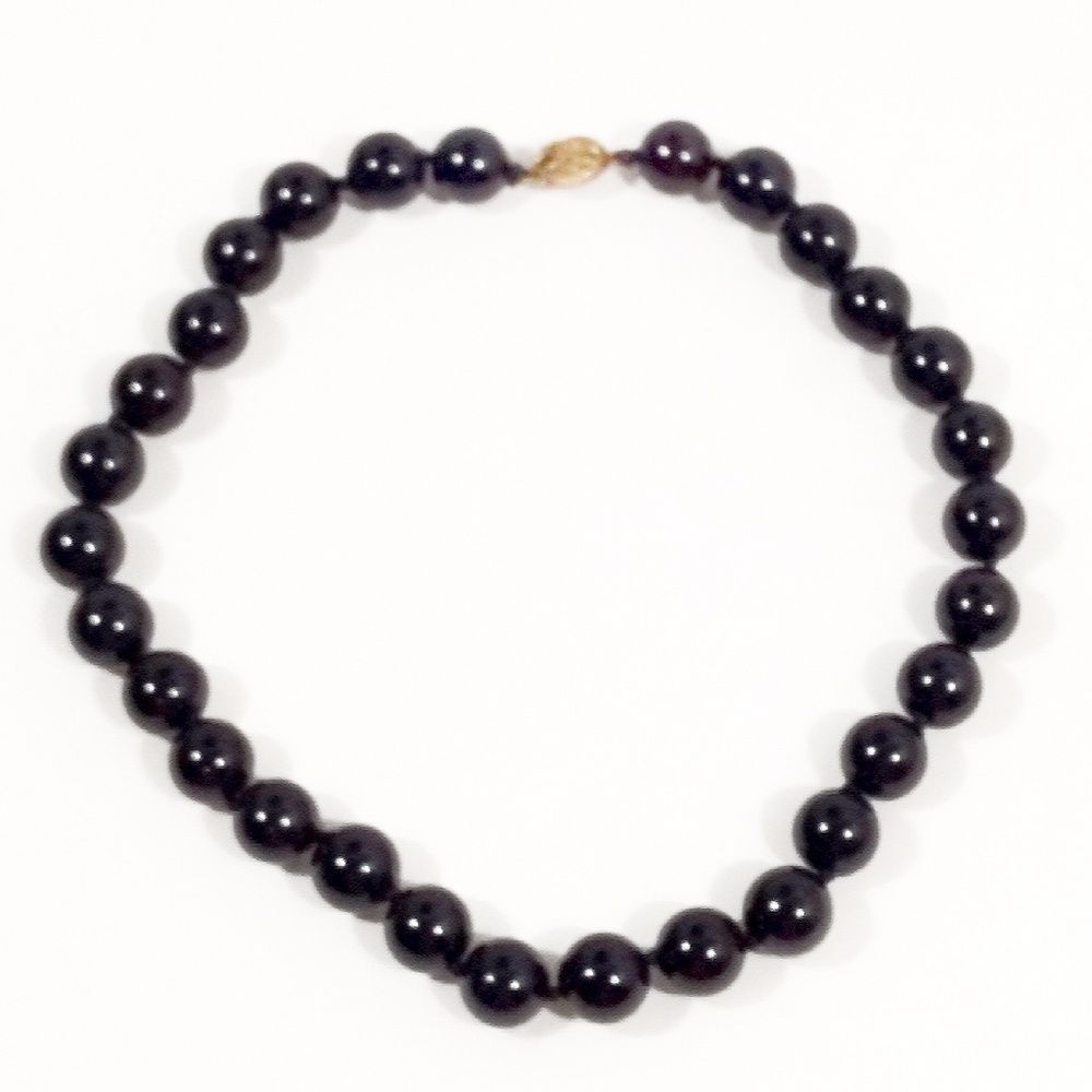 Vintage Onyx Hand-Knotted Sterling Silver Necklace